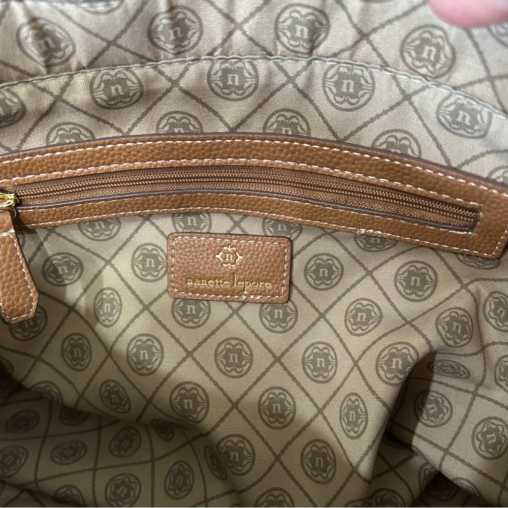 Nanette Lepore Handbag Purse Faux Leather Suede Mid Size Caramel Zip Top Bag EUC - Picture 5 of 12